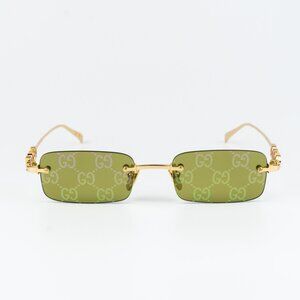 Gucci Women Sunglasses Gold Green ANAGRAM Rectangle GG1808S 002 NEW AUTHENTIC